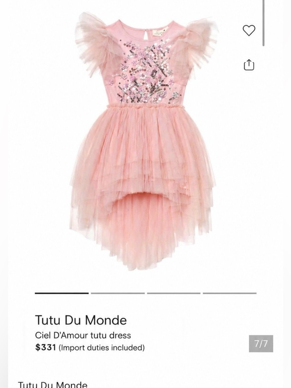 TUTU DE MONDE Girls Pink Hi-Low Tutu Dress 8–9 Floral Sequin Beaded - Picture 7 of 7